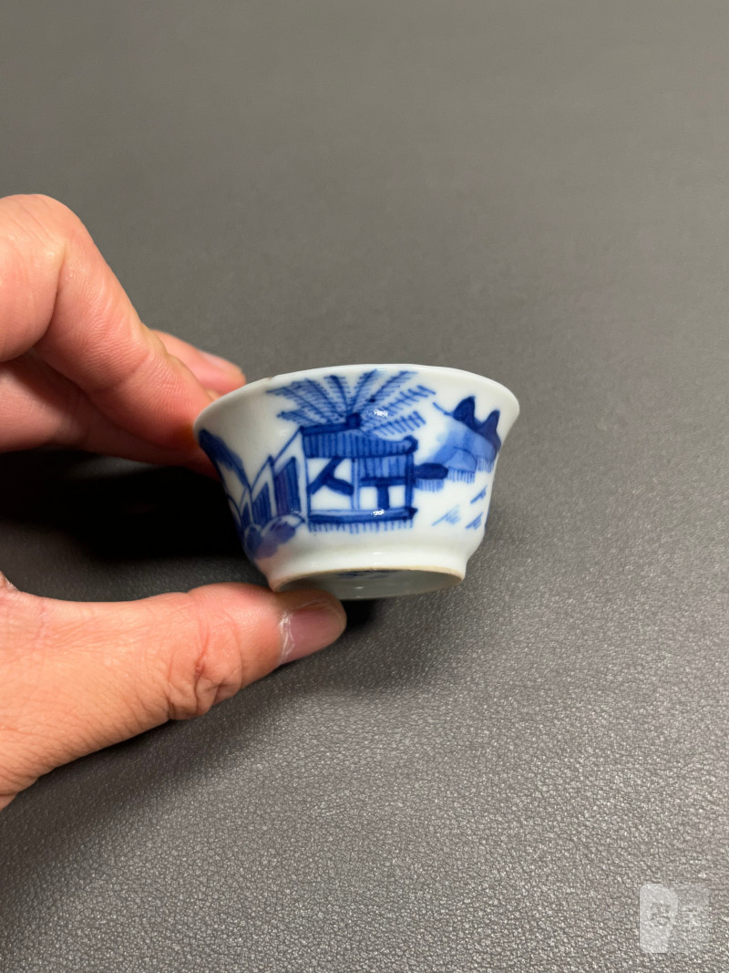 清中期  青花渔家乐图若深杯（一组 5 只） - 图15